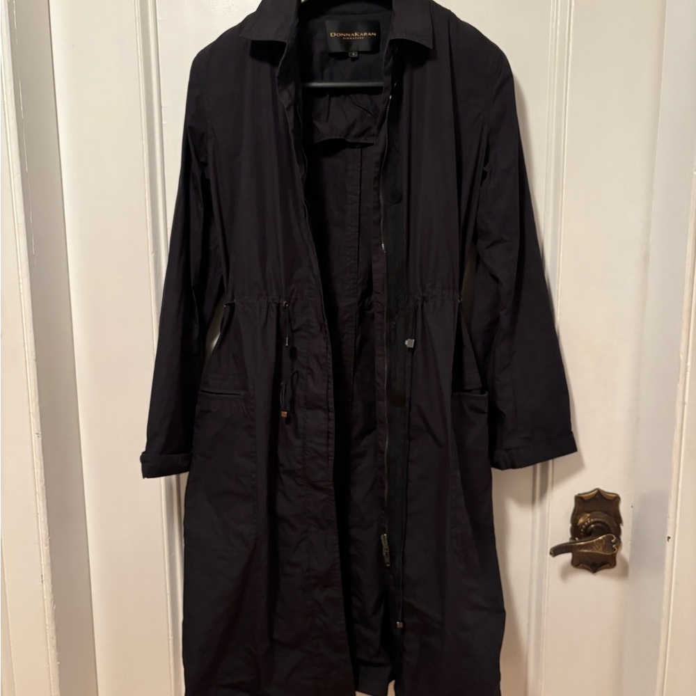 Donna Karan Black Trench Coat Full-Length Classic Design